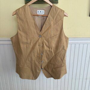 I.N.C. International concepts Linen Button-Down Vest Tan Size 14 Classic Fit